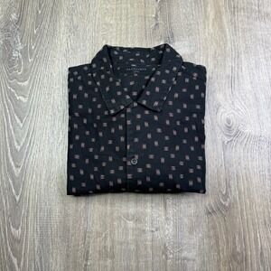 AllSaints Mens Black Printed Casusl Kiefer Button-Up Flannel Shirt Size Large